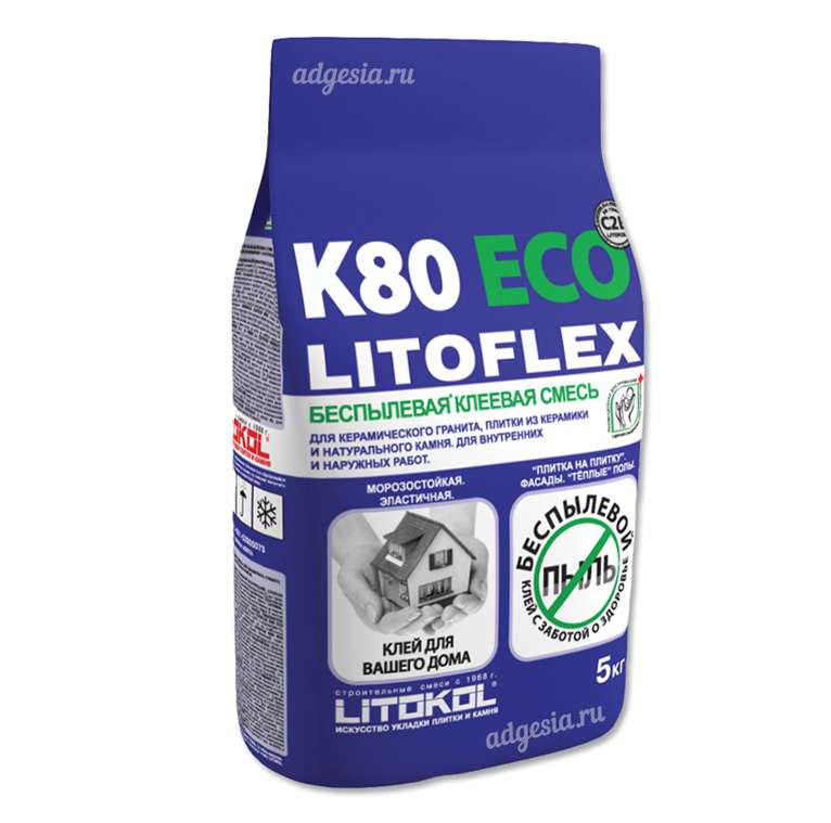 Клей для керамогранита эластичный "Litoflex K80 Eco" (Эластичный клей для плитки Litokol Litoflex K80 Eco 5кг)