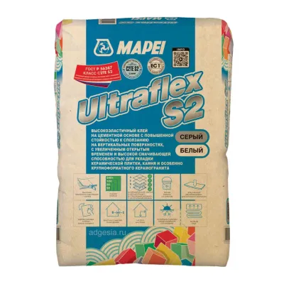 Высокоэластичный клей Ultraflex S2, Mapei 25 кг, серый