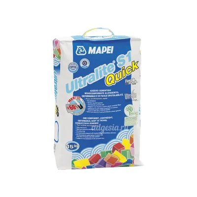 Быстросхватывающийся клей для камня и плитки Ultralite S1 Quick Белый 15 кг, Mapei
