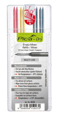 Грифель Pica-Marker 4020 для карандаша Pica-Dry 3030, (4 темных, 2 красных, 2 желтых)