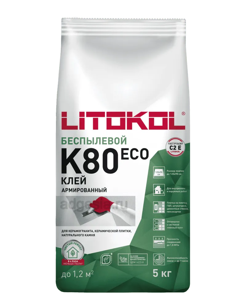 Эластичный плиточный клей Litoflex K80 Eco, 5 кг.