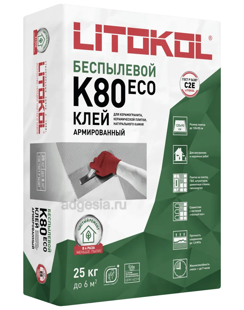 Эластичный плиточный клей Litoflex K80 Eco купить