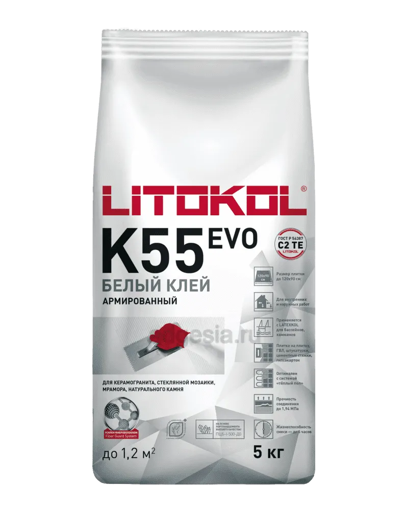 Плиточный белый клей для мозаики Litoplus K55, 5 кг.